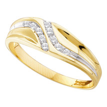 10k Yellow Gold Mens Round Diamond Double Row Slender Wedding Band 1/8 Cttw - £158.70 GBP