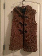 Go Coco Women&#39;s Brown Vegan Fur Vest Jacket Toggle Button Size Large - $38.80