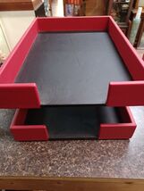 Red Leather Two Tier Legal Letter Tray Holder  Paper Organizer for Desk 7" - $98.99