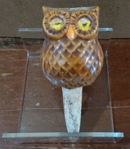 Ceramic Owl Plant Water Spike Feeder Aid Vintage Glazed Brown Yellow Eyes - $23.20