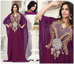 Georgette Abaya Moroccan Wedding Dubai Purple Dress Farasha  Ramzan Long Kaftan - £43.47 GBP