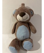 Kellytoy Teddy Bear Plush Rattle 10&quot; Animal Clip On Baby Lovey Blue Ribbed - £13.61 GBP