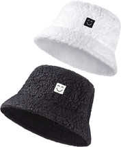 2 Pieces Women Winter Plush Bucket Hats Vintage Smile Cloche Hats Warm Faux Fur - £16.06 GBP