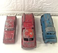 3x Vintage MIDGE Toy Cars Including Fire Engine, Train Engine and 1940s Red Car - £22.54 GBP