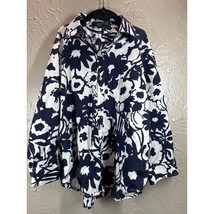 Lauren Ralph Lauren Women’s Blouse Navy Blue &amp; White Floral Print Petite... - $19.95