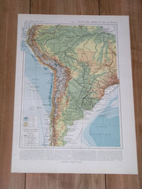 1925 Vintage Physical Map Of South America Peru Chile Brazil Argentina - £13.41 GBP