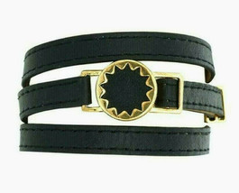 New House of Harlow 1960 Women's Black Leather Wrap Bracelet gold starburst sun - $49.49