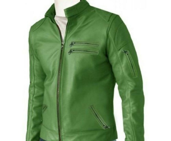 Men LeatherJacket 100% Genuine Biker Motorcycle Green Leather Jacket