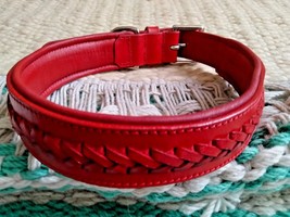 Shwaan Genuine Leather Braided Padded Luxury Dog Collar  Neck Size XL 20&quot; to 24&quot; - £39.16 GBP