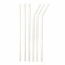 Kikkerland Reusable 8&quot; Clear Glass Straws - Set of 6 with Cleaning Brush - £4.93 GBP