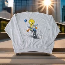 Looney Tunes Vtg 1993 Tweety Bird Biker Crewneck Sweatshirt Womans Sz XL... - $29.70
