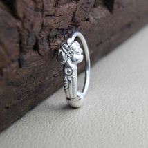 Traditional Floral Sterling Silver Hoop Nose piercing ring 22 Gauge - £10.68 GBP