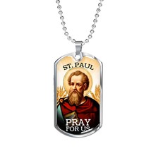 St. Paul Catholic Necklace Stainless Steel or 18k Gold Dog Tag 24&quot; Chain - £37.15 GBP+