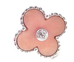 Authentic! Van Cleef &amp; Arpels Alhambra 18k White Gold Pink Opal Diamond Ring - £4,616.28 GBP