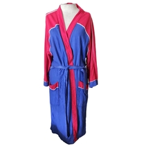 Vintage Terry Cloth Blue and Red Color Block Long Robe - £19.41 GBP