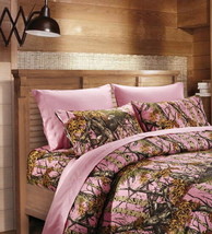 Light Pink Camo Sheet Set!! Queen Size Bedding 6 Pc Camouflage Microfiber Woods - £31.74 GBP