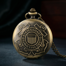 Vintage Bronze Tone US Coast Guard Commemorative Pocket Watch - $28.71
