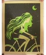 Vogli Poster Firmato Serigrafia Verde Bambina Su Bicicletta Con Luna - $35.90