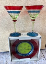 Pier 1 Imports Martini Glasses Hand Painted Lot 6 Mouth Blown Red Green + Plates - £63.90 GBP