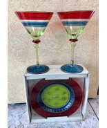 Pier 1 Imports Martini Glasses Hand Painted Lot 6 Mouth Blown Red Green ... - £64.06 GBP