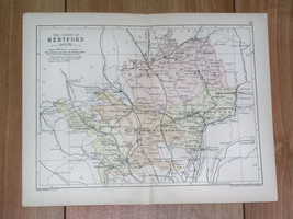 1898 Antique Map Of County Of Hertford Hertfordshire Watford St. Albans England - $24.88