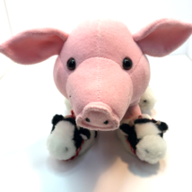 Plush Creations Inc. Pink Farm Pig with Cow Slippers Stuffed Animal Vintage - £19.46 GBP