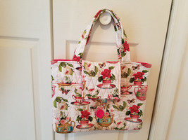 Carpostale Floral Teacup Design Fabric Ladies Tote Handbag Purse (NWOT) - $29.65