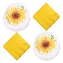 HOME &amp; HOOPLA Sunflower Party Paper Dessert Plates and Solid Yellow Beverage Nap - £13.36 GBP