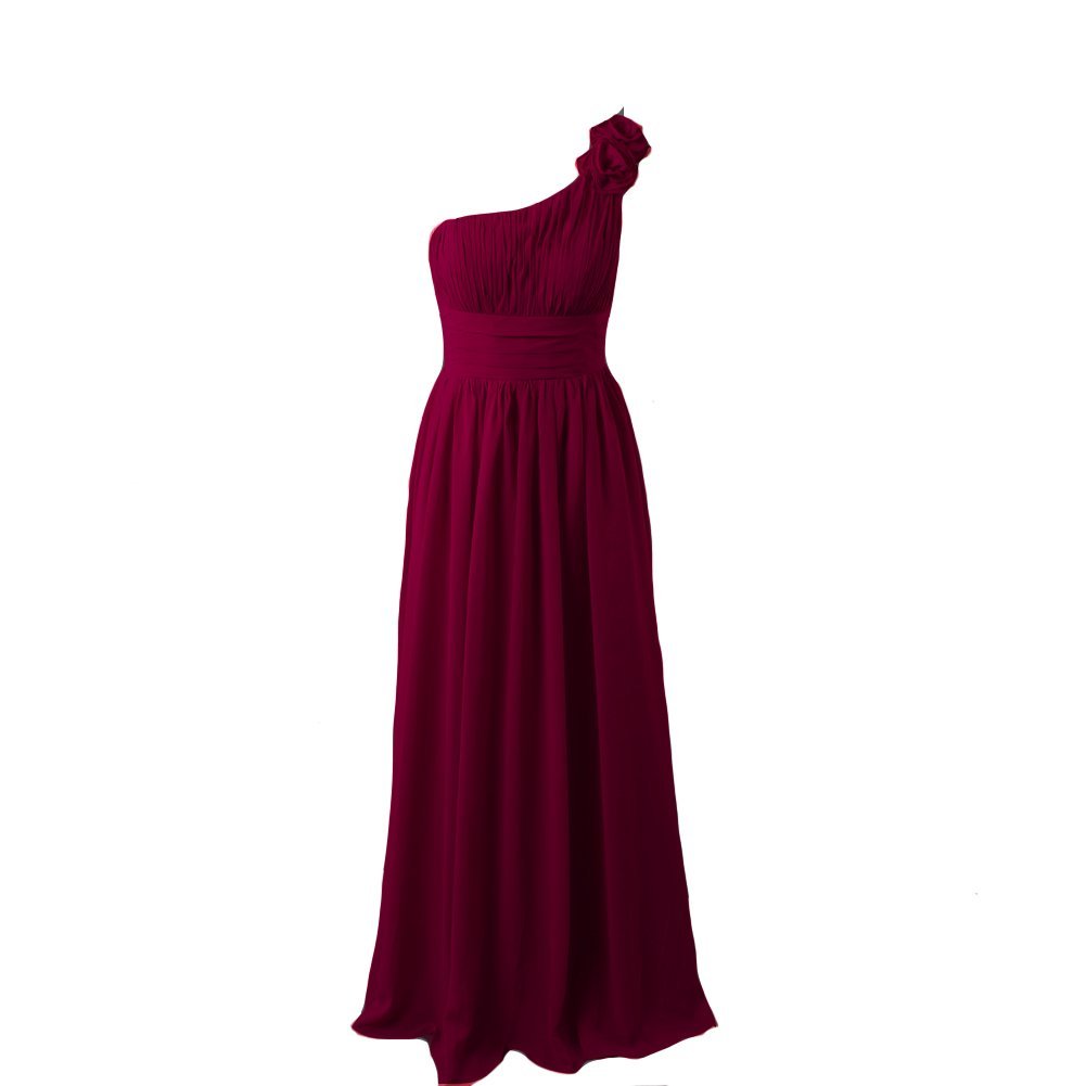 Kivary Women's Floral One Shoulder A Line Long Prom Bridesmaid Dresses Burgundy