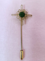 Vintage Goldtone Round Jade Filigree Cross Stick Pin - £7.95 GBP