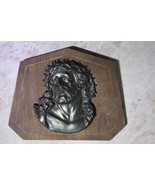 Old Vintage Bronze Jesus on Wooden Plate Wall Hanging Plaque10&quot; - £50.36 GBP