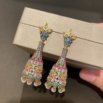 Luxury Rhinestone Indian Jhumka Gold Color Beads Long Drop Dangle  Earrings Boll - £38.24 GBP