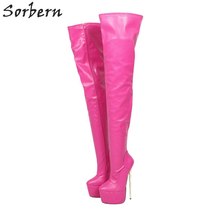 Fashion Hot Pink Crotch High Boots For Women Metal Thin High Heels Platform Boot - £339.60 GBP