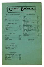 Capital Barbecue Restaurant Menu Columbus Ohio 1930&#39;s  - $24.72