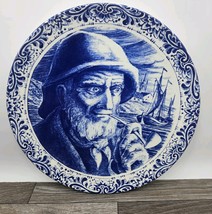 Delfts Boch La Louviere Belgium Sea Captain Fisherman 11&quot; Decorative Blu... - $22.98