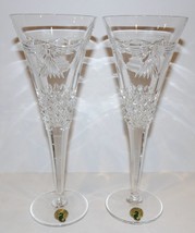 LOVELY PAIR OF WATERFORD CRYSTAL MILLENNIUM PEACE CHAMPAGNE TOASTING FLUTES - $77.53