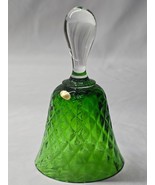 Vintage Borske Sklo 5.5&quot; Diamond Quilted Crystal Bell &amp; Clapper In Emera... - $61.85 CAD