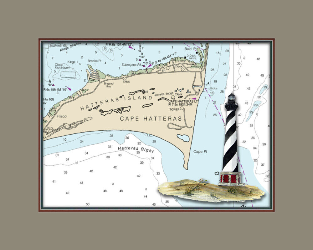 Primary image for Cape Hatteras, NC Lighthouse and Nautical Chart High Quality Canvas Print