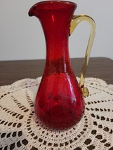 Pilgrim Red crackle glass pitcher with yellow handle - £18.26 GBP