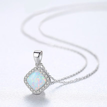 Square S925 Pendant Silver Inlay Opal Zircon Necklace Choker Women's High-End He - £14.33 GBP