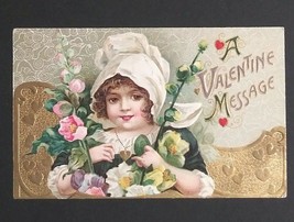 A Valentine Message Little Girl Gold Embossed Winsch Back Postcard Germany 1913 - £15.94 GBP