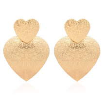 Gold Double Heart Dangle Earrings - Women&#39;s Jewelry - £7.81 GBP