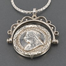 Vintage Sterling Queen Victoria St. George Coin Replica Flip Fob Locket ... - $49.99