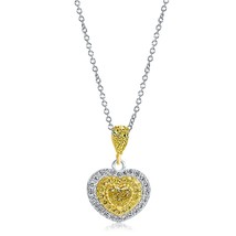 0.84 TCW Fancy Light Yellow Heart Diamond Pendant Necklace 14k Two Tone Gold - £1,685.48 GBP