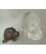 Lot (2) HIPPOPOTAMUS Figurines - GOEBEL Clear Pebbled Glass, HARVEY KNOX... - £19.07 GBP