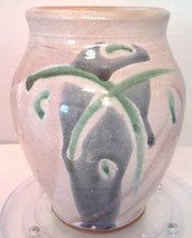 Pottery Vase Signed Glassy? Handmade Abstract Art Nouveau Gray Vintage 5 in - £15.56 GBP