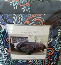 Elma&#39;s ~ Three (3) Piece Queen Quilt Set ~ Navy Background ~ 1 Quilt ~ 2... - $140.08 CAD