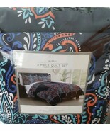 Elma&#39;s ~ Three (3) Piece Queen Quilt Set ~ Navy Background ~ 1 Quilt ~ 2... - €86,55 EUR