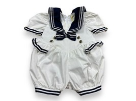 Vtg Navy Sailor Baby Bubble Romper Ruffles Anchor Buttons Infant One Pie... - £20.58 GBP