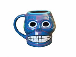 Day of the Dead DOD Sugar Skull Hand Painted Figural Handled Coffee Mug (Blue) - £14.55 GBP